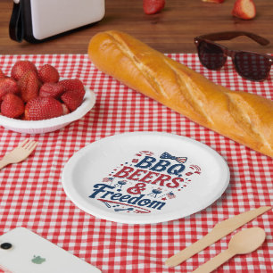 BBQ, Biertjes & Vrijheid – Retro 4 juli-sfeer Papieren Bordje