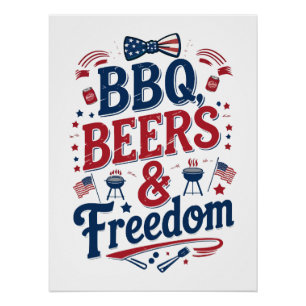 BBQ, Biertjes & Vrijheid – Retro 4 juli-sfeer Perfect Poster