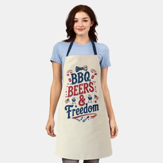 BBQ, Biertjes & Vrijheid – Retro 4 juli-sfeer Schort (Gedragen)