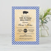 BBQ Birthday Any Age Rustige Blue Wood Invite Kaart (Staand voorkant)