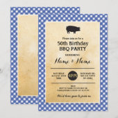 BBQ Birthday Any Age Rustige Blue Wood Invite Kaart (Voorkant / Achterkant)