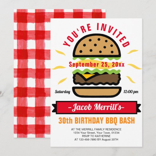 BBQ Birthday Bash Alle leeftijdsuitnodiging Kaart (Voorkant / Achterkant)