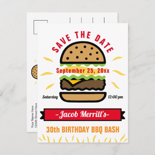 BBQ Birthday Basis Elke leeftijd waarop u de datum Briefkaart (Voorkant / Achterkant)