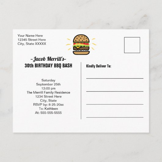 BBQ Birthday Basis Elke leeftijd waarop u de datum Briefkaart (Achterkant)