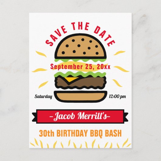 BBQ Birthday Basis Elke leeftijd waarop u de datum Briefkaart (Voorkant)