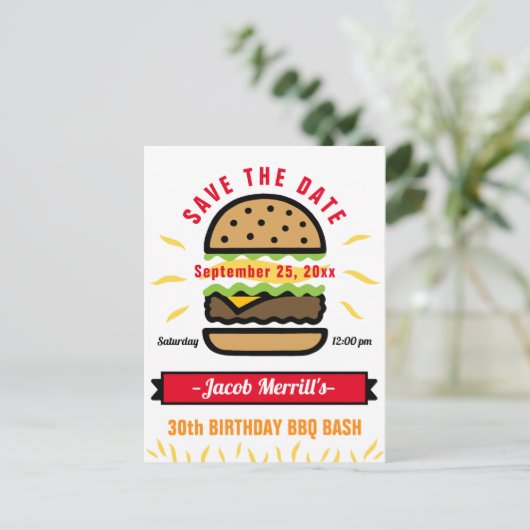 BBQ Birthday Basis Elke leeftijd waarop u de datum Briefkaart (Staand voorkant)