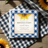 BBQ Birthday Blue Gingham Print Kaart