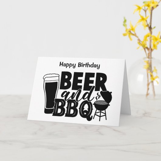 BBQ Birthday Card - Beer en BBQ -  Kaart (Gele Bloem)