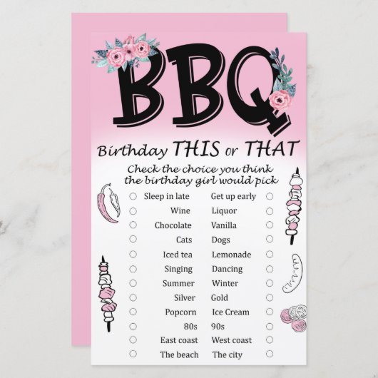 BBQ Birthday dit of dat spel (Voorkant / Achterkant)