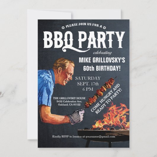  BBQ Birthday Party Invitations Chalkboard Kaart (Voorkant)