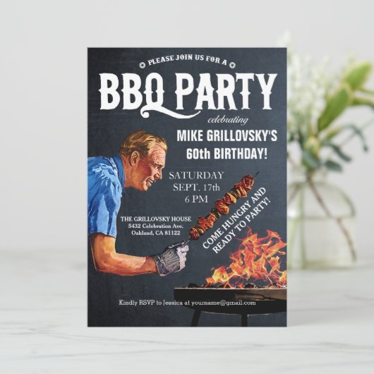  BBQ Birthday Party Invitations Chalkboard Kaart (Staand voorkant)