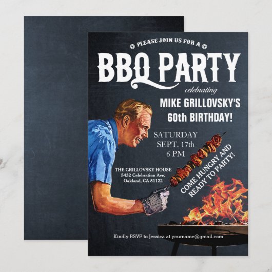  BBQ Birthday Party Invitations Chalkboard Kaart (Voorkant / Achterkant)