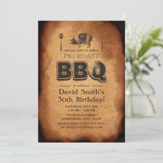 BBQ Birthday Party  Oude papierronddraairoast Kaart (Staand voorkant)