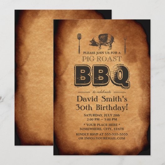 BBQ Birthday Party  Oude papierronddraairoast Kaart (Voorkant / Achterkant)