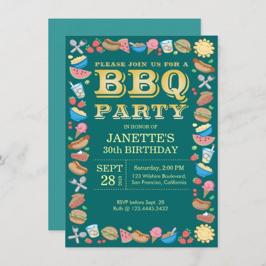 BBQ Birthday Party Theme Barbecue Kaart (Voorkant / Achterkant)