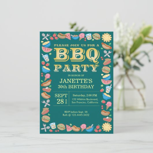 BBQ Birthday Party Theme Barbecue Kaart (Staand voorkant)