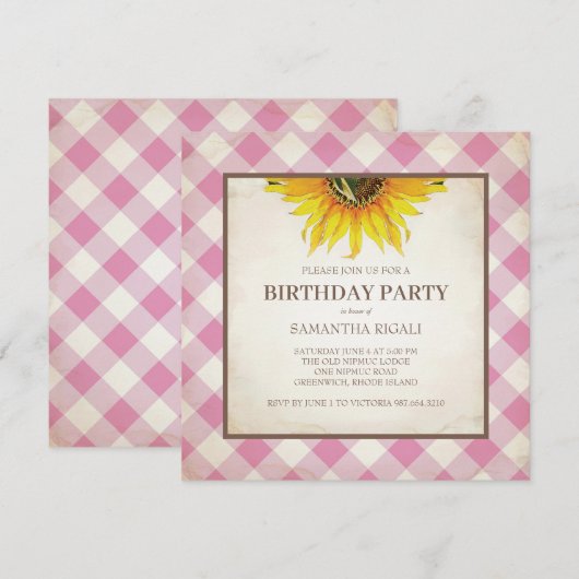 BBQ Birthday Pink Gingham Print Kaart (Voorkant / Achterkant)