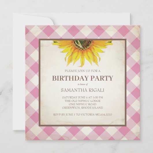 BBQ Birthday Pink Gingham Print Kaart (Voorkant)