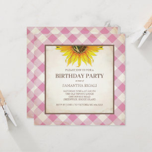 BBQ Birthday Pink Gingham Print Kaart