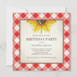 BBQ Birthday Red Gingham Print Kaart