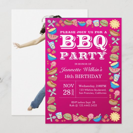 BBQ Birthday Sweet 16th Party Theme Barbecue Kaart (Voorkant / Achterkant)