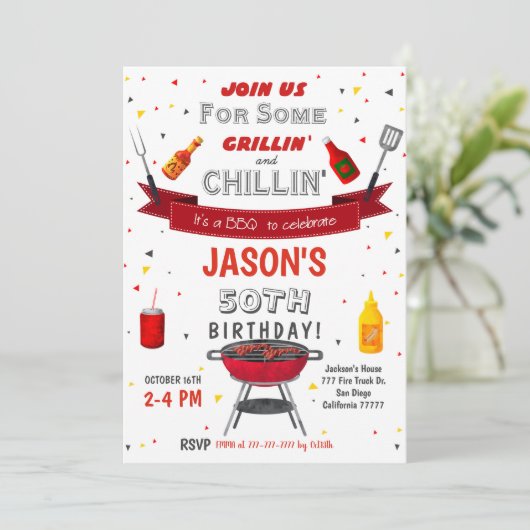 BBQ Birthday Uitnodiging (Staand voorkant)