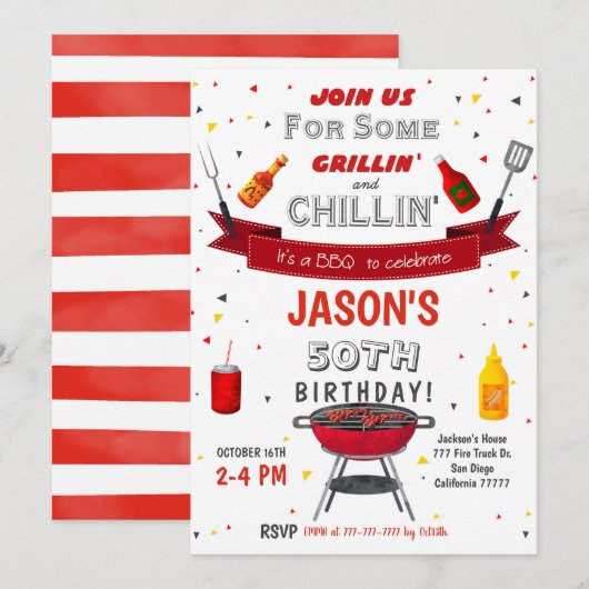 BBQ Birthday Uitnodiging (Voorkant / Achterkant)