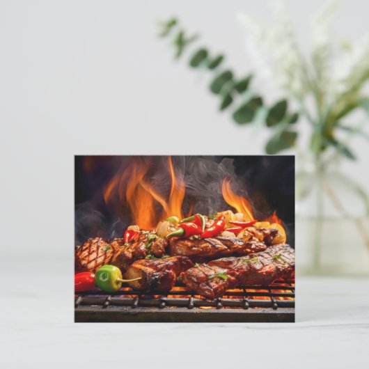  BBQ Bliss .Array of sizzling meats and vegetables Briefkaart (Staand voorkant)