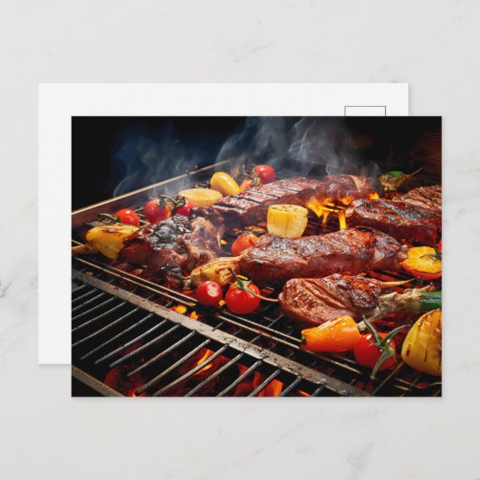  BBQ Bliss .Array of sizzling meats and vegetables Briefkaart (Voorkant / Achterkant)