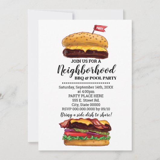 BBQ Block Party Hamburger Nabuurschaps Summer Bash Kaart (Voorkant)