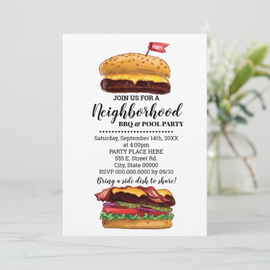 BBQ Block Party Hamburger Nabuurschaps Summer Bash Kaart (Staand voorkant)