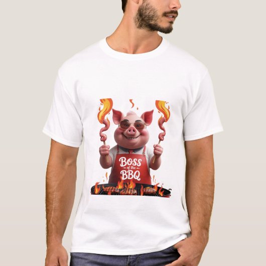 BBQ Boss – Pig Dad Grappig Grillen T-shirt (Voorkant)