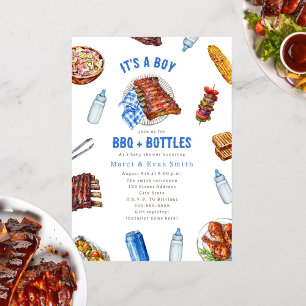 BBQ + Bottles Cookout Boy Baby shower Uitnodiging