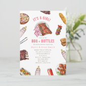 BBQ + Bottles Cookout Girl Baby shower Uitnodiging (Staand voorkant)