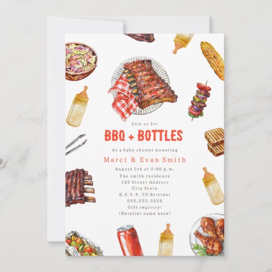 BBQ + Bottles Cookout Neutraal Baby shower Kaart (Voorkant)
