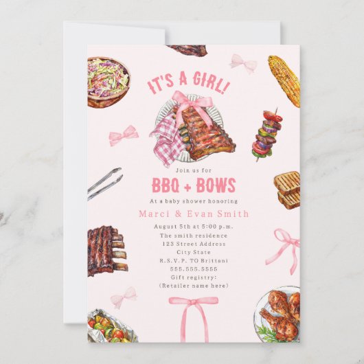 BBQ + Bows Cookout Girl Baby shower Uitnodiging (Voorkant)