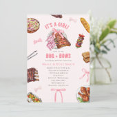 BBQ + Bows Cookout Girl Baby shower Uitnodiging (Staand voorkant)