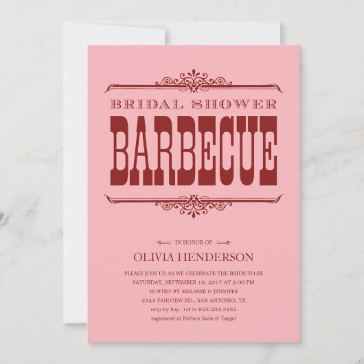 BBQ Bridal Shower-uitnodigingen Kaart (Voorkant)