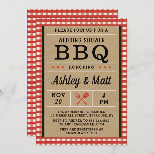BBQ bruids douche uitnodiging (Voorkant / Achterkant)