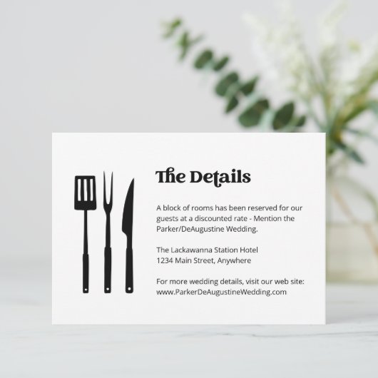 BBQ Bruiloft Informatie Details Behuizing Kaart (Staand voorkant)