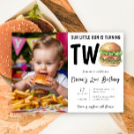 BBQ Burger 2e verjaardag Kaart<br><div class="desc">Verjaardagsfeest. Nodig gasten uit voor een verjaardagsfeestje in stijl met onze cheeseburger verjaardagsfeestuitnodigingen. Waterverf hamburger.</div>