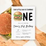 BBQ Burger eerste verjaardagsfeestje Kaart<br><div class="desc">Verjaardagsfeest. Nodig gasten uit voor een verjaardagsfeestje in stijl met onze cheeseburger verjaardagsfeestuitnodigingen. Waterverf hamburger.</div>