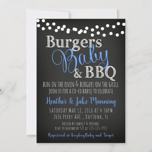 BBQ Burgers Baby Coed Boy Baby shower Uitnodiging (Voorkant)