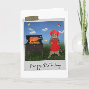 BBQ Chef Cat Funny Birthday Card Kaart