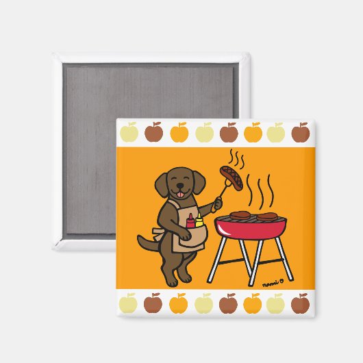 BBQ Chocolate Labrador Chef Cartoon Magnet (Voorkant / Achterkant)