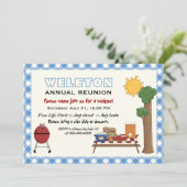 BBQ-cookie gezinshereniging, blauwe gingham-grens Kaart (Staand voorkant)