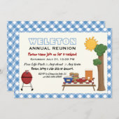 BBQ-cookie gezinshereniging, blauwe gingham-grens Kaart (Voorkant / Achterkant)