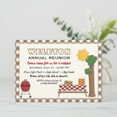 BBQ-cookie gezinshereniging, bruine gingham grens Kaart (Staand voorkant)