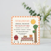 BBQ-cookie gezinshereniging, oranje gingham grens Kaart (Staand voorkant)