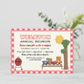 BBQ-cookie gezinshereniging, rode gingham grens Kaart (Staand voorkant)